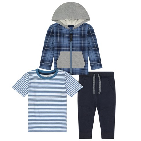 Andy Evan Infant 3 Piece Hooded Flannel Set in Blue Size 6 9