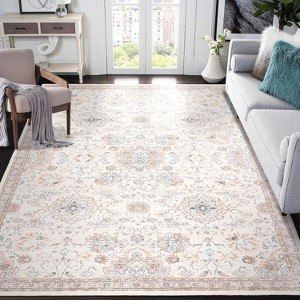 Washable Vintage Floral Area Rug, Low Pile Non-Slip Soft Floor Carpet for Living Room Bedroom Playroom Nursery - 1 of 4