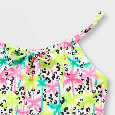Cat & Jack Girls' Leopard Palm Tree Bikini Skirt Set - Cat & Jack™ Cream/Pink/Blue L — фото 3
