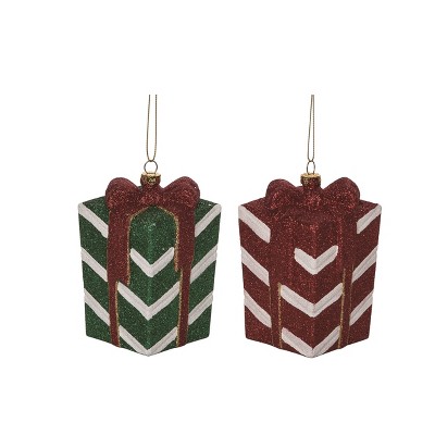 Transpac Plastic Striped Gift Ornament Set of 2 Christmas Home Decorations