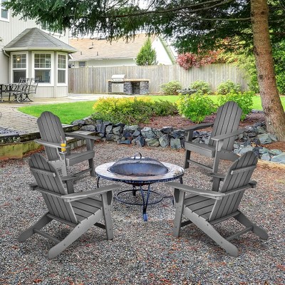 Gray Weather Resistant PE Adirondack Chair with Cup Holder