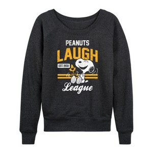 Women's - Peanuts - Peanuts Laugh League Lightweight French Terry Wide Neck Long Sleeve Shirt - 1 of 4