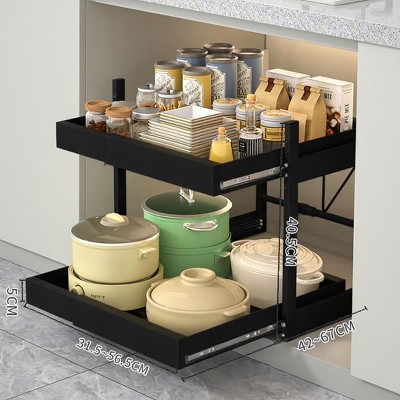 Extendable Cupboard Organiser with 2 Levels, Extendable Drawers Storage, Telescopic Drawer