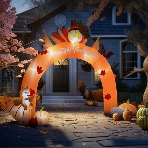 Resenkos 9.7ft Thanksgiving Turkey Archway Inflatable, Outdoor Decor, Blow-Up LED Yard Display for Holiday, Thanksgiving Orange - 1 of 4