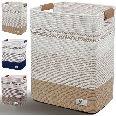 Laundry Hamper - 85L Large Laundry Basket with Leather Handles, Decorative Storage Basket for Blankets