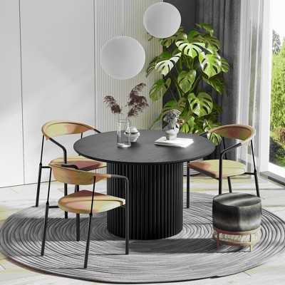 Lirago Solid Wood 46'' Round Dining Table for 4 People Nordic style 46*46 Black