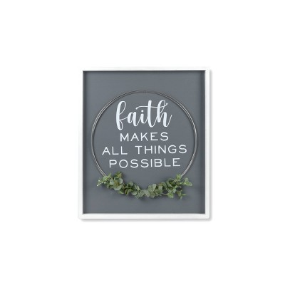 18" x 21" Faith Hoop with Greenery Wall Sign Gray - Prinz