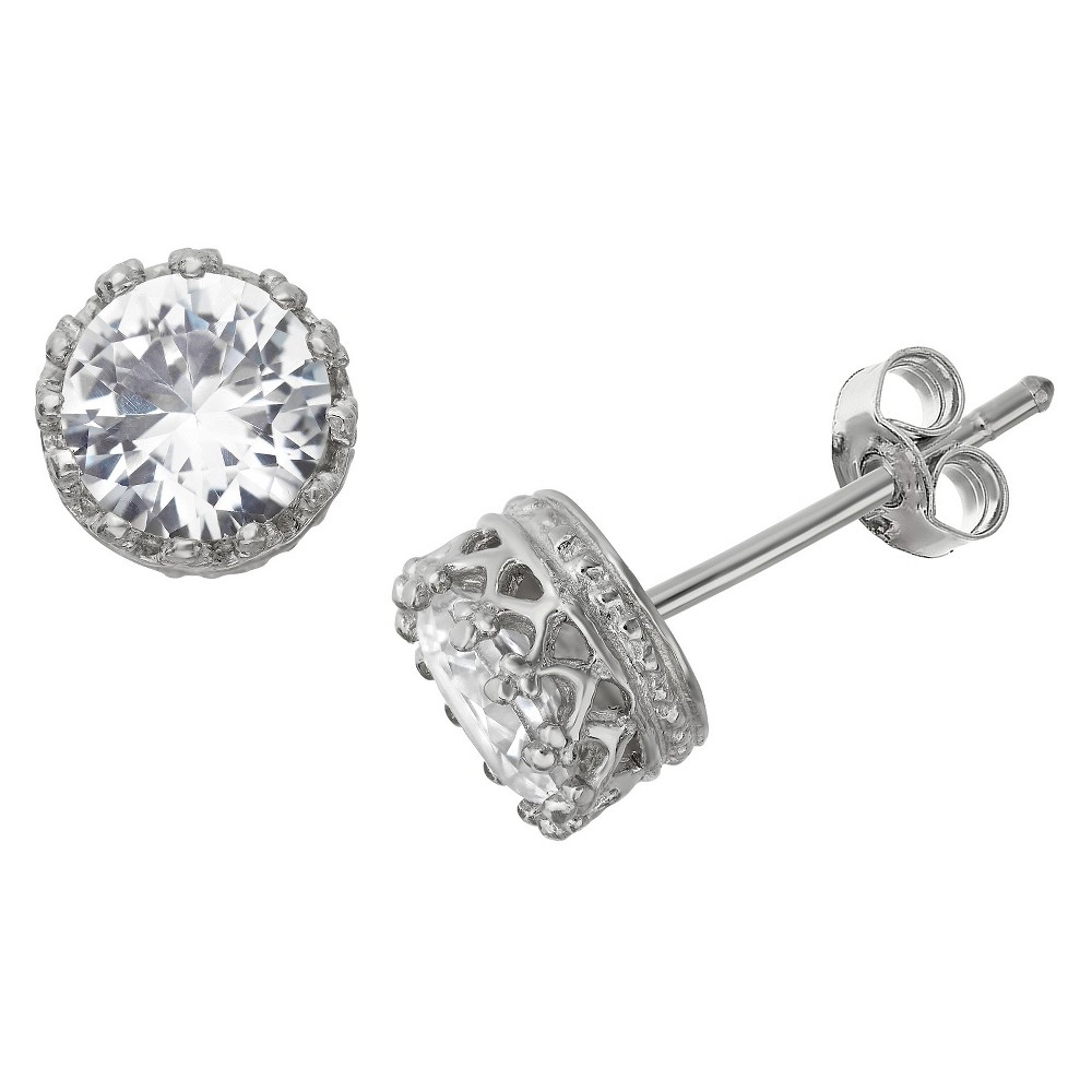 Photos - Earrings 6mm Round-cut White Sapphire Crown Stud  in Sterling Silver