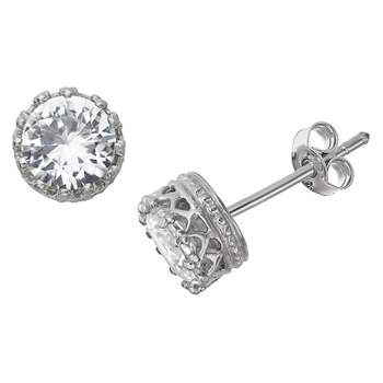 6mm Round-cut White Sapphire Crown Stud Earrings in Sterling Silver