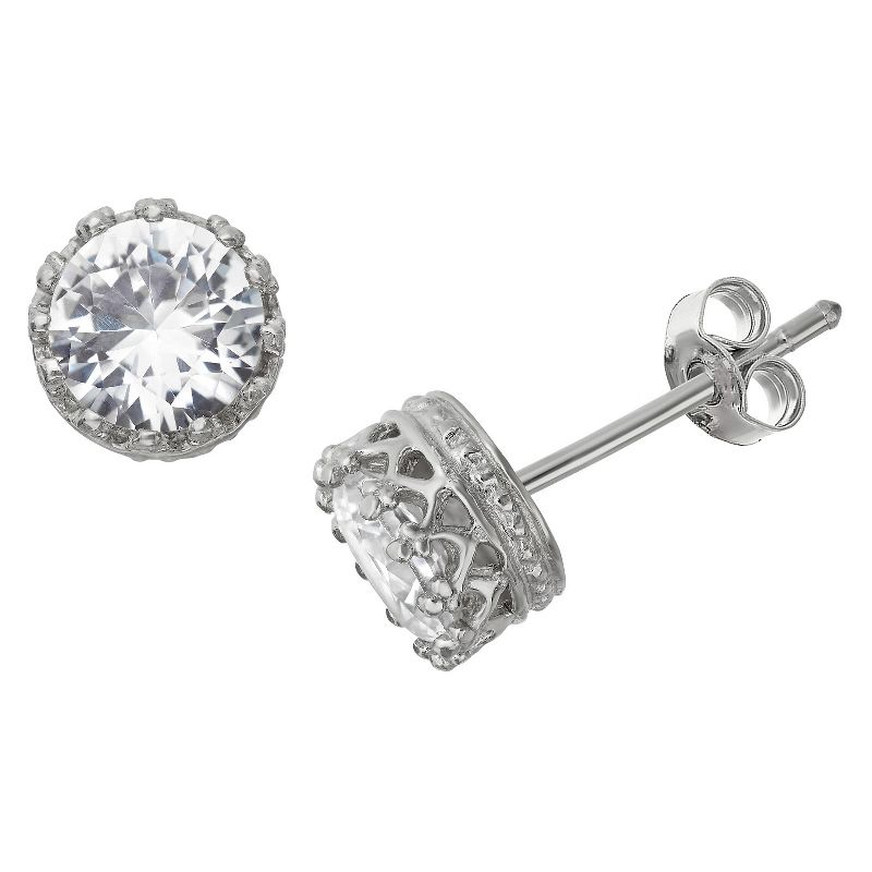 6mm Round-cut White Sapphire Crown Stud Earrings in Sterling Silver, 1 of 3