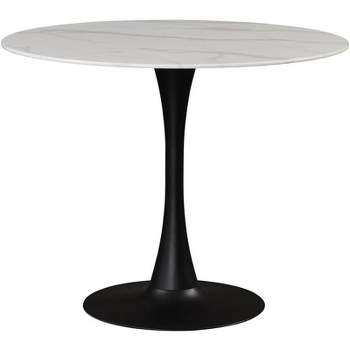 Tulip Round Faux Marble Dining Table with Matte Black Base-Meridian Furniture