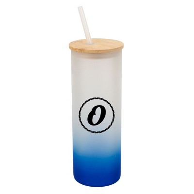 Elanze Designs O Monogram Letter Initial Rope Circle Wrap-Around Design 25 Ounce Frosted Gradient Glass On-The-Go Coffee Travel Skinny Tumbler Mug