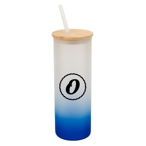Elanze Designs O Monogram Letter Initial Rope Circle Wrap-Around Design 25 Ounce Frosted Gradient Glass On-The-Go Coffee Travel Skinny Tumbler Mug - 1 of 1