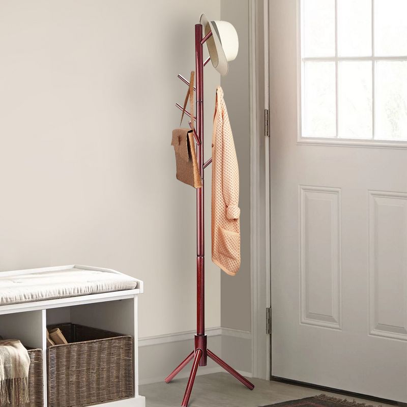 OSTO Multi-Purpose Wooden Freestanding Coat Rack with 6 Hooks and 3 Adjustable Sizes; No Tools Required, 2 of 8