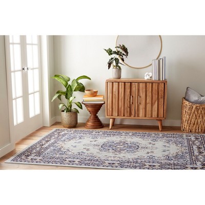 Silver Synthetic 5' x 7' Stain-Resistant Rectangular Area Rug
