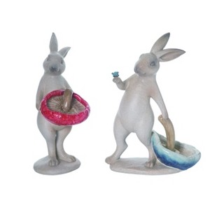 Transpac Resin 11 in. Multicolor Spring Bunny with Mushroom Fig - 1 of 2
