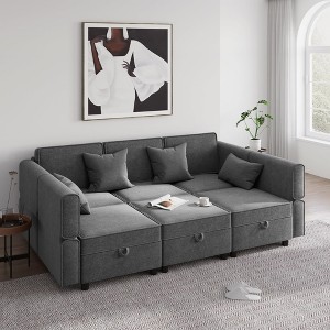 ODK Modular Sectional Sleeper Sofa, Convertible Sectional Sofa Bed with Storage Seat, Chenille Sleeper Sofa Couch for Living Room, Light Grey - 1 of 4