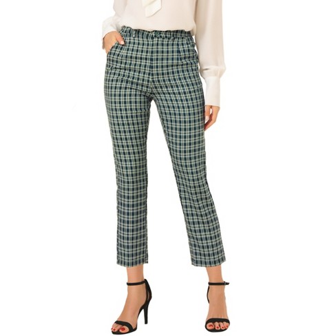 Allegra K Women's Plaid Elastic Waist Casual Work Office Long