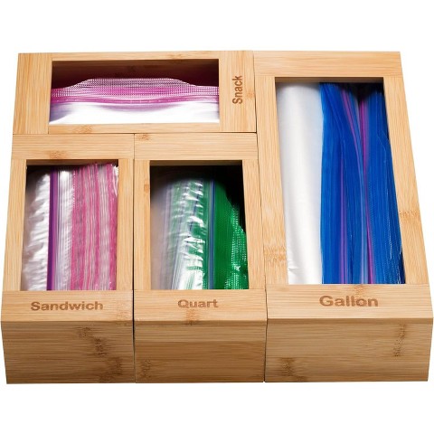 Bartnelli 4pc Bamboo Kitchen Drawer Organizer for Sandwich Bags – Gallon, Quart, Sandwich, Snack