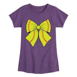 Girls' - Instant Message - Softball Bow -Youth Girls Short Sleeve T-Shirt Fitted Short Sleeve Graphic T-Shirt - 1 of 4