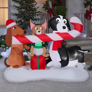 Gemmy Christmas Inflatable Dogs Sharing a Candy Cane Scene, 4.5 ft Tall, Multi - 1 of 4