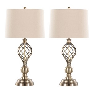 LumiSource: Linx Twist 29" Metal Table Lamps, Antique Soft Brass, Set of 2 with White Linen Drum Shade - 1 of 4