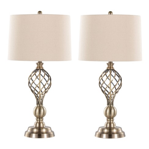 Cylinder Ash 27' Contemporary Wood Table Lamp in Ash Wood, Antique Brass, and White Linen by LumiSource