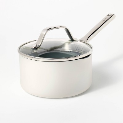 1.5qt Nonstick Ceramic Coated Aluminum Sauce Pan Cream - Figmint™