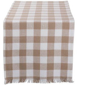 Design Imports  Stone Heavyweight Check Fringed Table Runner - 1 of 4