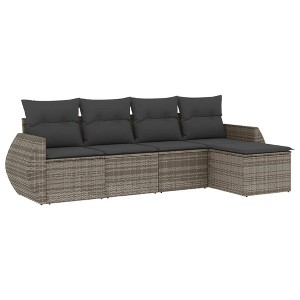 vidaXL 5 Piece Patio Sofa Set with Cushions Gray Poly Rattan - Gray With Table - 1 of 4