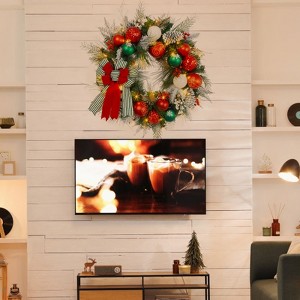 30 Inch Christmas Wreath - PVC Base, PE Plastic Leaves, Iron Wreath Frame, Warm White Lights, and Eight Function Lights - 1 of 4