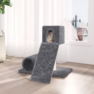 vidaXL Cat Tree Dark Grey Engineered wood, plush, sisal Medium - 1 of 4