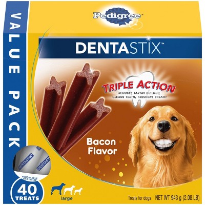 Pedigree Dentasix Bacon Large Dry Dental Dog Treats Value Pack - 40ct