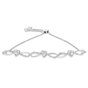 Haus of Brilliance Silver 1/10 Cttw Diamond Triple Heart Infinity Bolo Style Adjustable Bracelet - 1 of 4