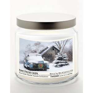 Courtside Market Christmas on the Farm Evergreen 12.8oz Soy Wax Candle Glass Jar with Brushed Silver Metal Lid - 1 of 3