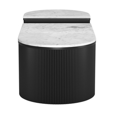 HomeRoots Set of Two Black And White Wood And Faux Marble Oval Drum Bunching Coffee Tables