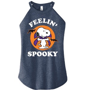 Women's Peanuts Feelin Spooky Graphic High Neck Tank - Heather Blue - Large - 1 of 4