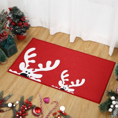 17*29In Washable Red Doormat with Double Antler Design, Thin Non Slip Entry Mat, Stain Resistant & Easy Clean Surface for Front Door, Porch, Kitchen