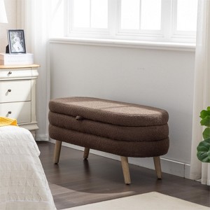45"Boucle Storage Bench For Bedroom End Of Bed Bench,Bedroom Bench With Wood Legs,Long Window Bench With Storage-Maison Boucle - 1 of 4