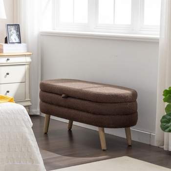 Boucle Storage Bedroom Bench,Indoor Oval Storage Bench with Solid Wood Legs-Maison Boucle