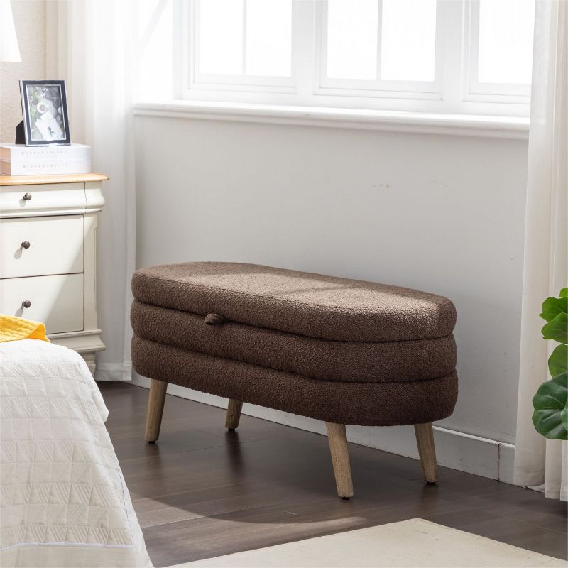 Boucle Storage Bedroom Bench,Indoor Oval Storage Bench with Solid Wood Legs-Maison Boucle, 1 of 9