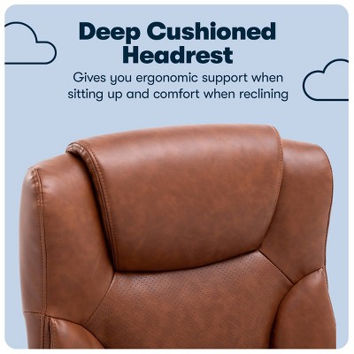 Cognac Bonded Leather Executive Swivel Chair with High Back and Fixed Arms
