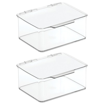 mDesign Stackable Countertop Storage Organizer Box with Lid, 2 Pack