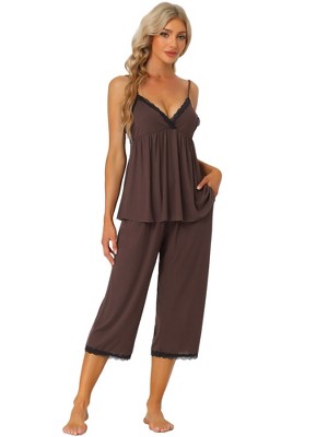 Cheibear Womens Sleepwear Modal V-neck Camisole With Capri Pants