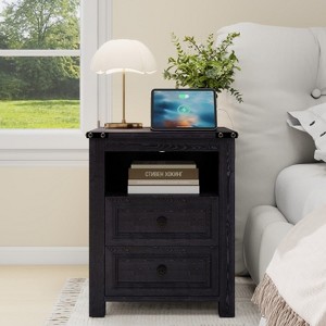Dyonery Farmhouse Nightstand with Charging Station 18" Rustic End Table - 1 of 4