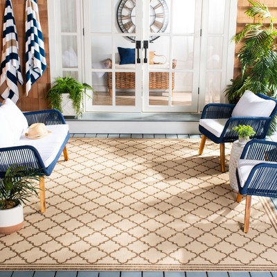 Cream and Brown Geometric Rectangular Synthetic Rug