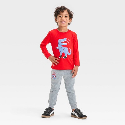 Toddler Boys' Valentine's Day Dino Long Sleeve T-Shirt and Fleece Jogger Pants Set - Cat & Jack™ Red