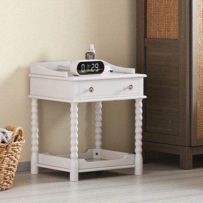 FURNIinspire Nightstands Side Table End Table Nightstand Bedside Table With Drawer, Open Shelf, Turned Legs, Home Furniture, White, 17.7"*20.4"*24.6"
