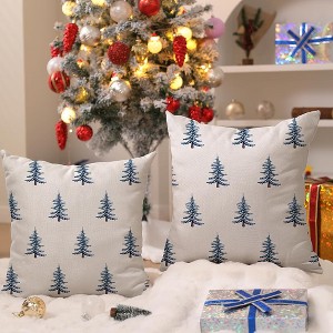Soft Velvet Christmas Pillow Covers 18x18 inch Set of 2 Blue Christmas Tree Decorative - 1 of 2
