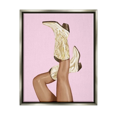 Stupell Industries Pink Country Cowgirl Boots Framed Canvas